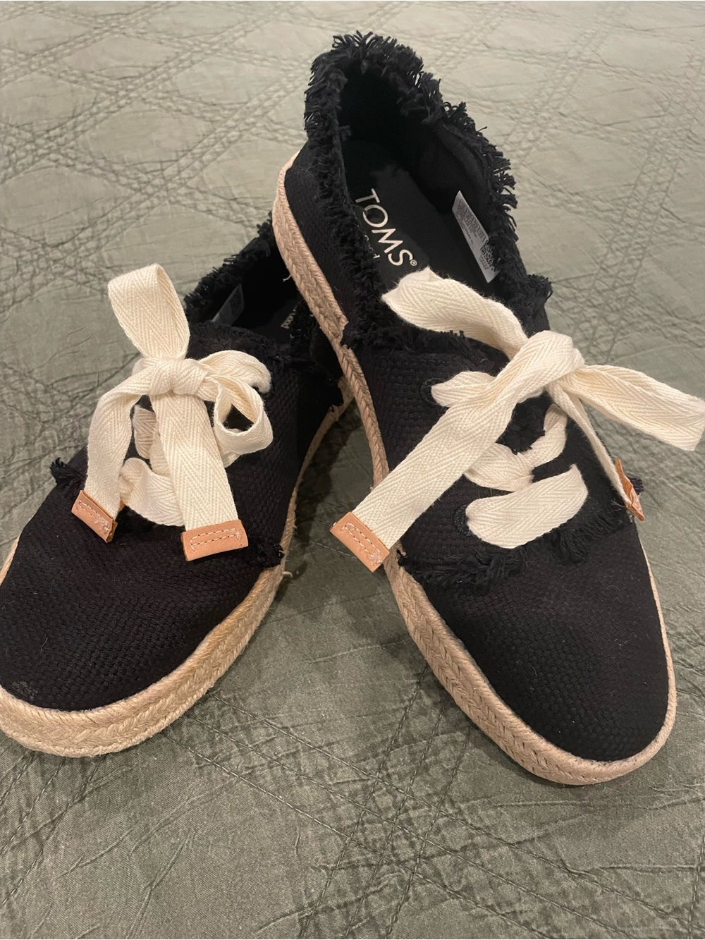 TOMS Black Frayed Espadrille Sneakers with Cream Laces